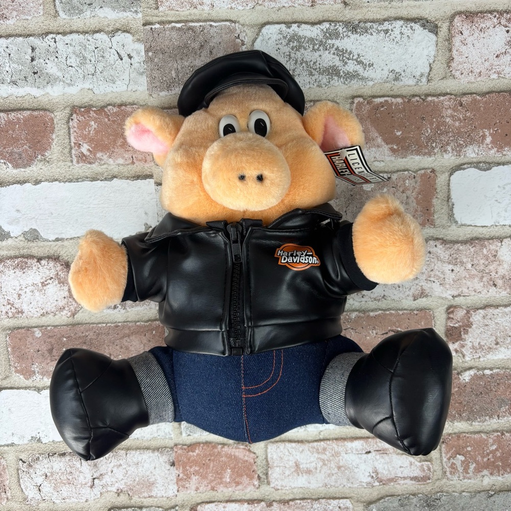 1993 Harley Davidson Vintage Plush Pig Hog Biker Plush Toy with Tag Jacket NEW